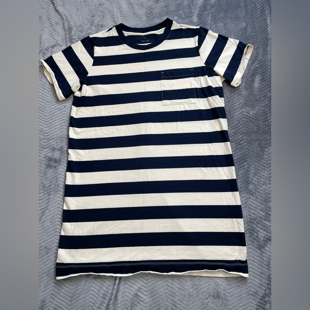 Everlane Navy and White Striped T-Shirt Dress
